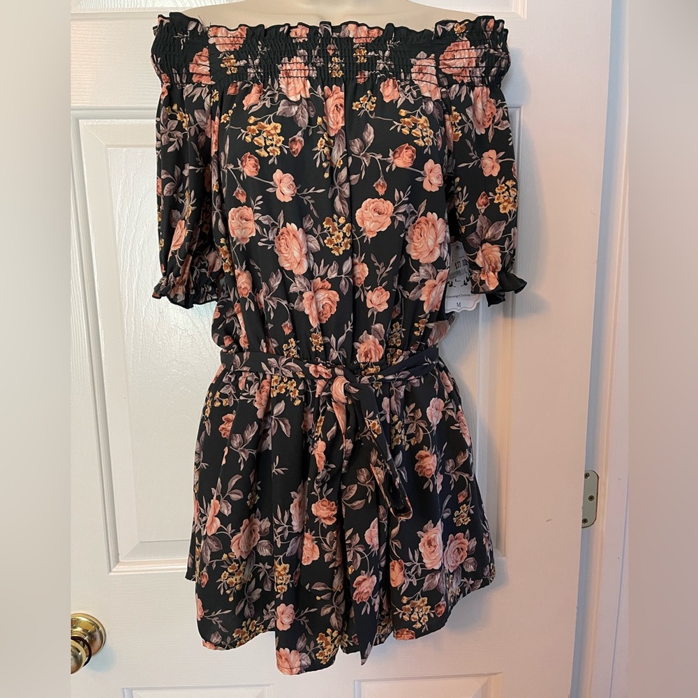 NWT Sage Off-the-Shoulder Smocked Floral Skort Romper - Size M